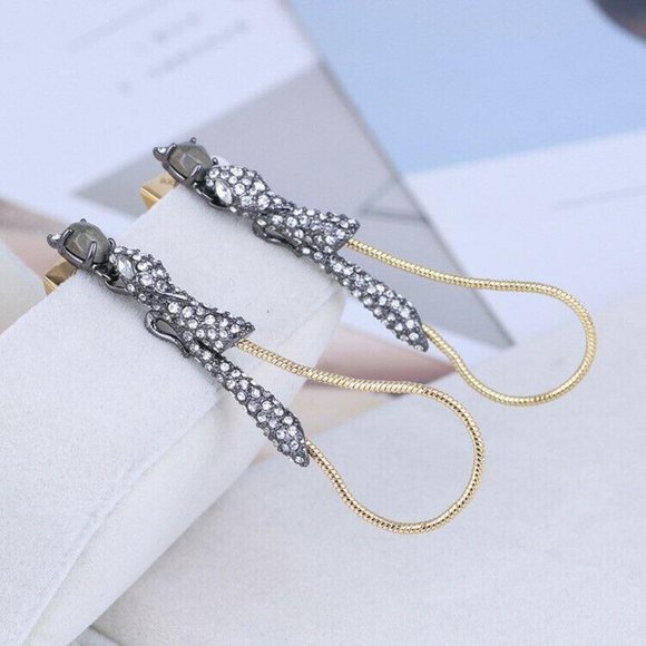 NEW Alexis Bittar Black Crystal Snake Chain Hoop Earrings - Picture 8 of 8